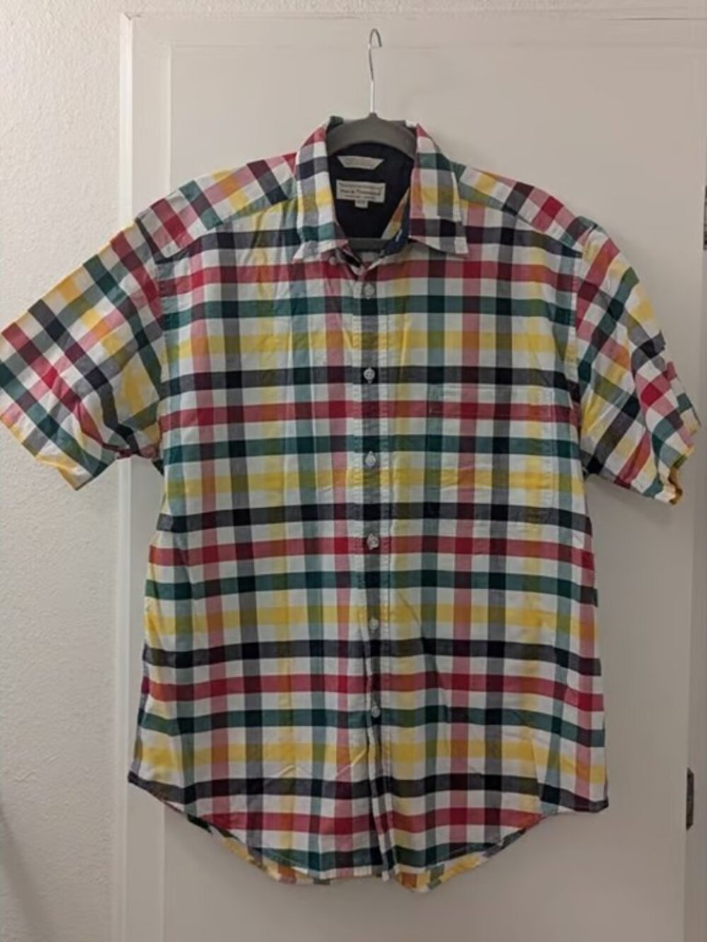 Norm Thompson Mens Multicolor Plaid Short Sleeve Button-Up Shirt M